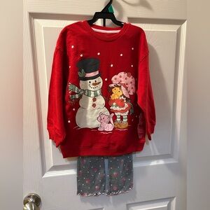 Red & Gray 5T Strawberry Shortcake Snowman Sweatshirt & Leggings Set NWT